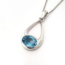 Oval Cut Blue Topaz Wide Droplet Pendant and Chain