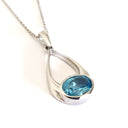 Oval Cut Blue Topaz Wide Droplet Pendant and Chain