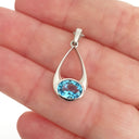 Oval Cut Blue Topaz Wide Droplet Pendant and Chain
