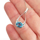 Oval Cut Blue Topaz Wide Droplet Pendant and Chain