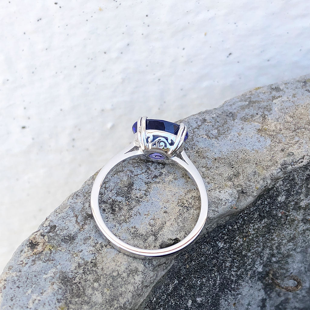 Oval Cut Double Claw with Ornate Basket Tanzanite Ring