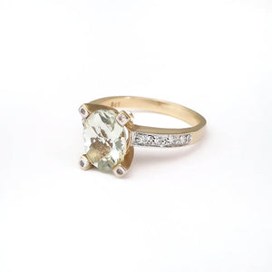 Oval Cut Green Amethyst and Diamond Ring
