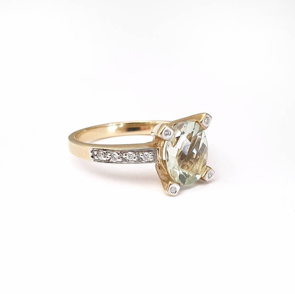 Oval Cut Green Amethyst and Diamond Ring