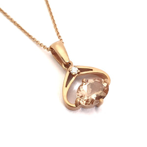  Oval Cut Morganite and Diamond Rose Gold Pendant and Chain