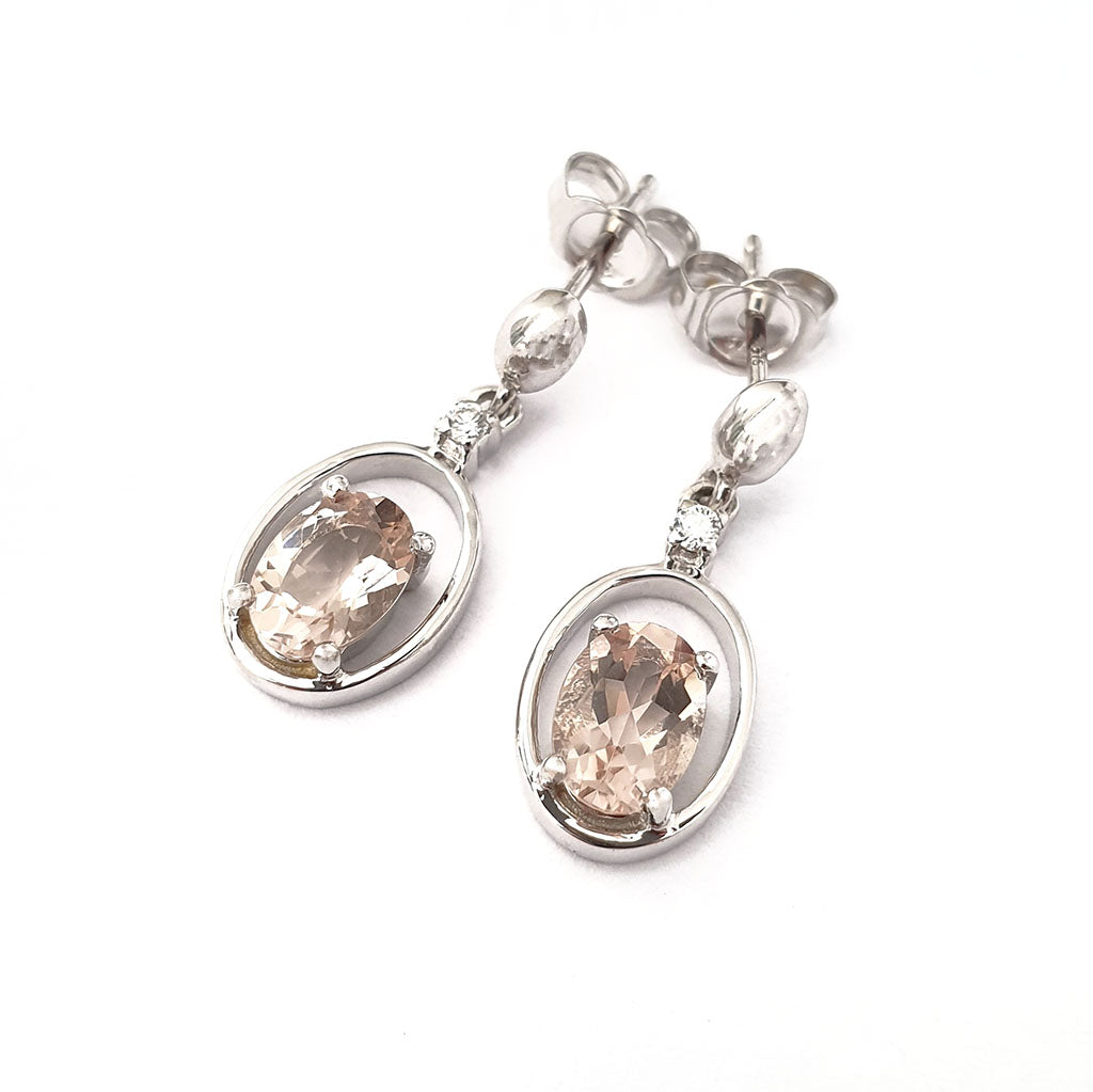 Oval Cut Morganite in White Gold Oval Earrings