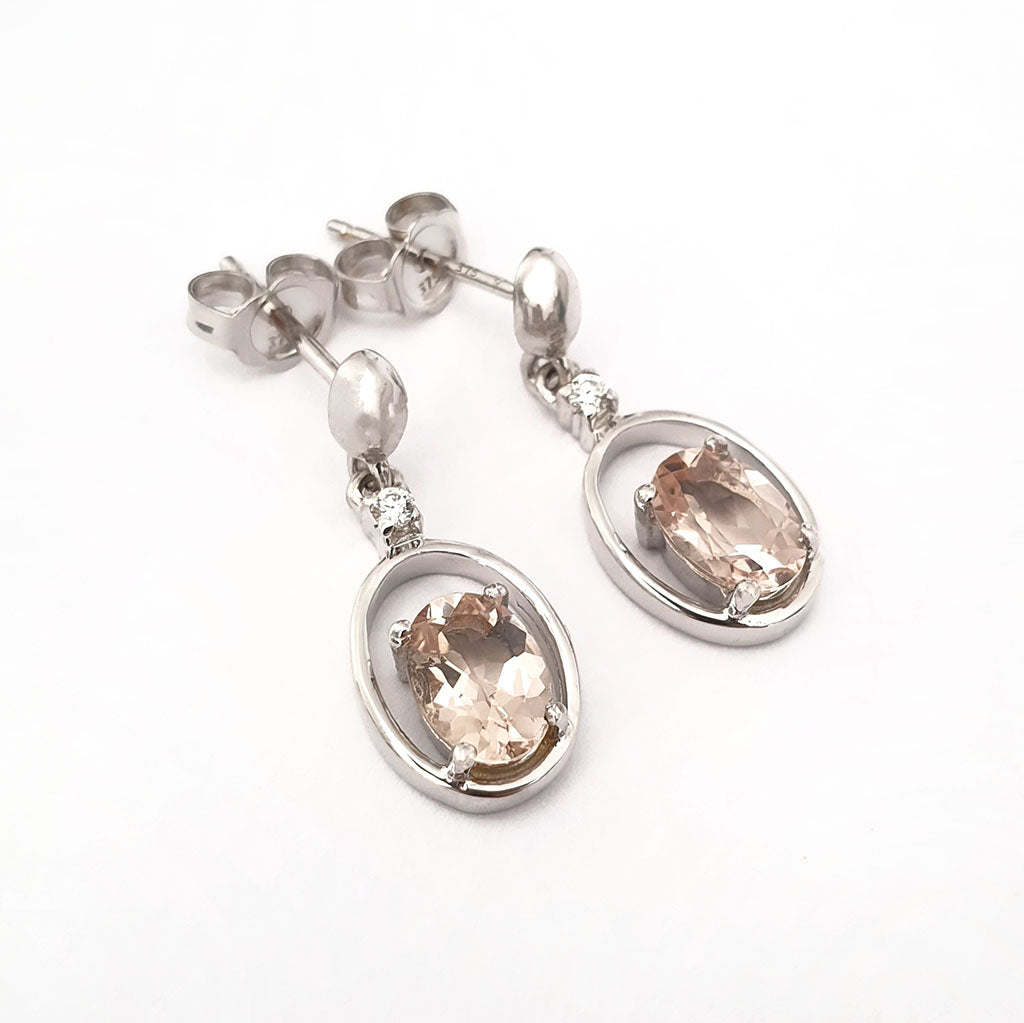 Oval Cut Morganite in White Gold Oval Earrings