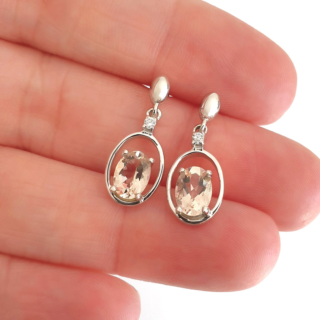 Oval Cut Morganite in White Gold Oval Earrings
