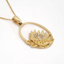Oval Cut Out Protea Pendant with Diamonds