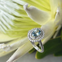 Oval Double Diamond Halo Aquamarine Ring