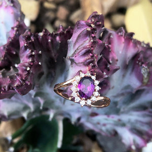 Oval Grape Garnet and Diamond Halo ring