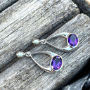 Oval Hooped Droplet Shaped Amethyst Earrings