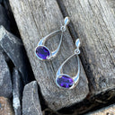 Oval Hooped Droplet Shaped Amethyst Earrings