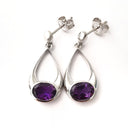 Oval Hooped Droplet Shaped Amethyst Earrings