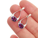 Oval Hooped Droplet Shaped Amethyst Earrings