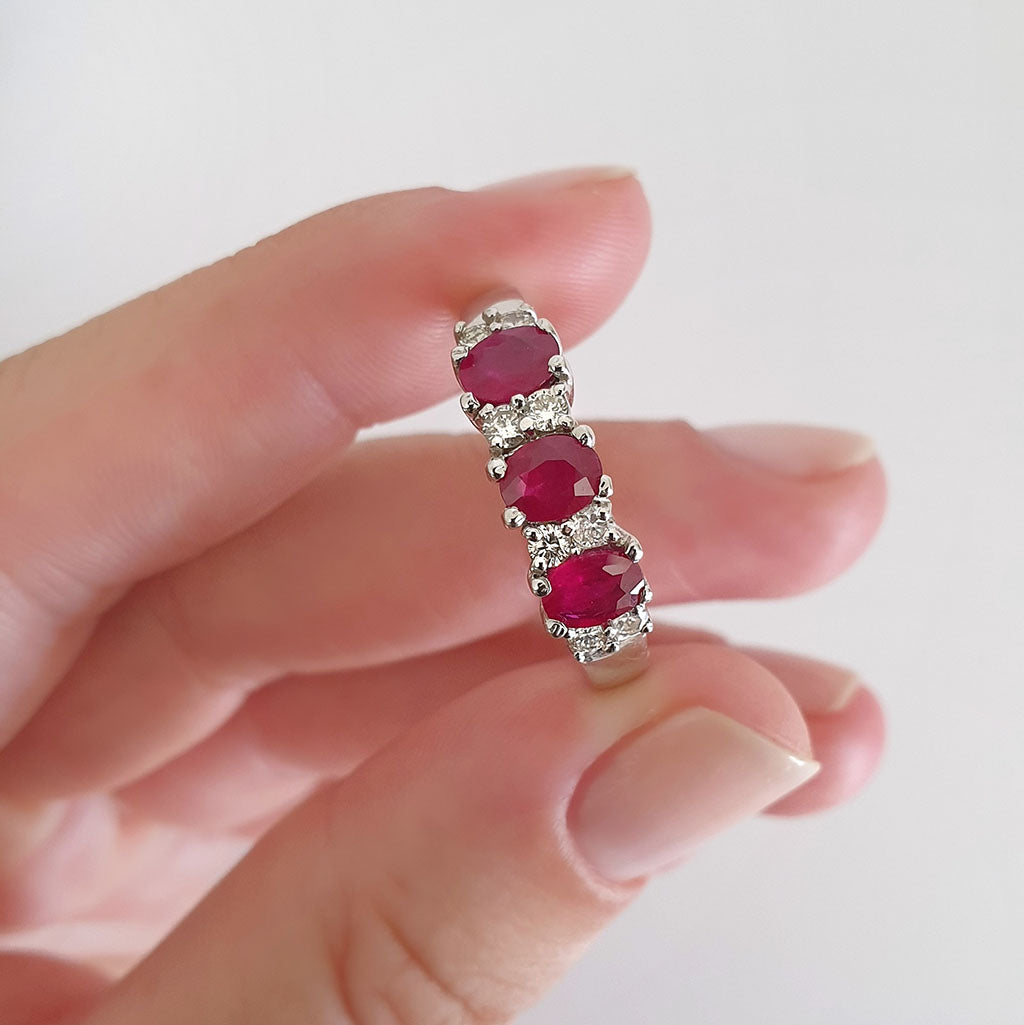 Oval Ruby and Double Diamond Accented Ring