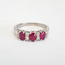 Oval Ruby and Double Diamond Accented Ring