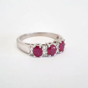 Oval Ruby and Double Diamond Accented Ring