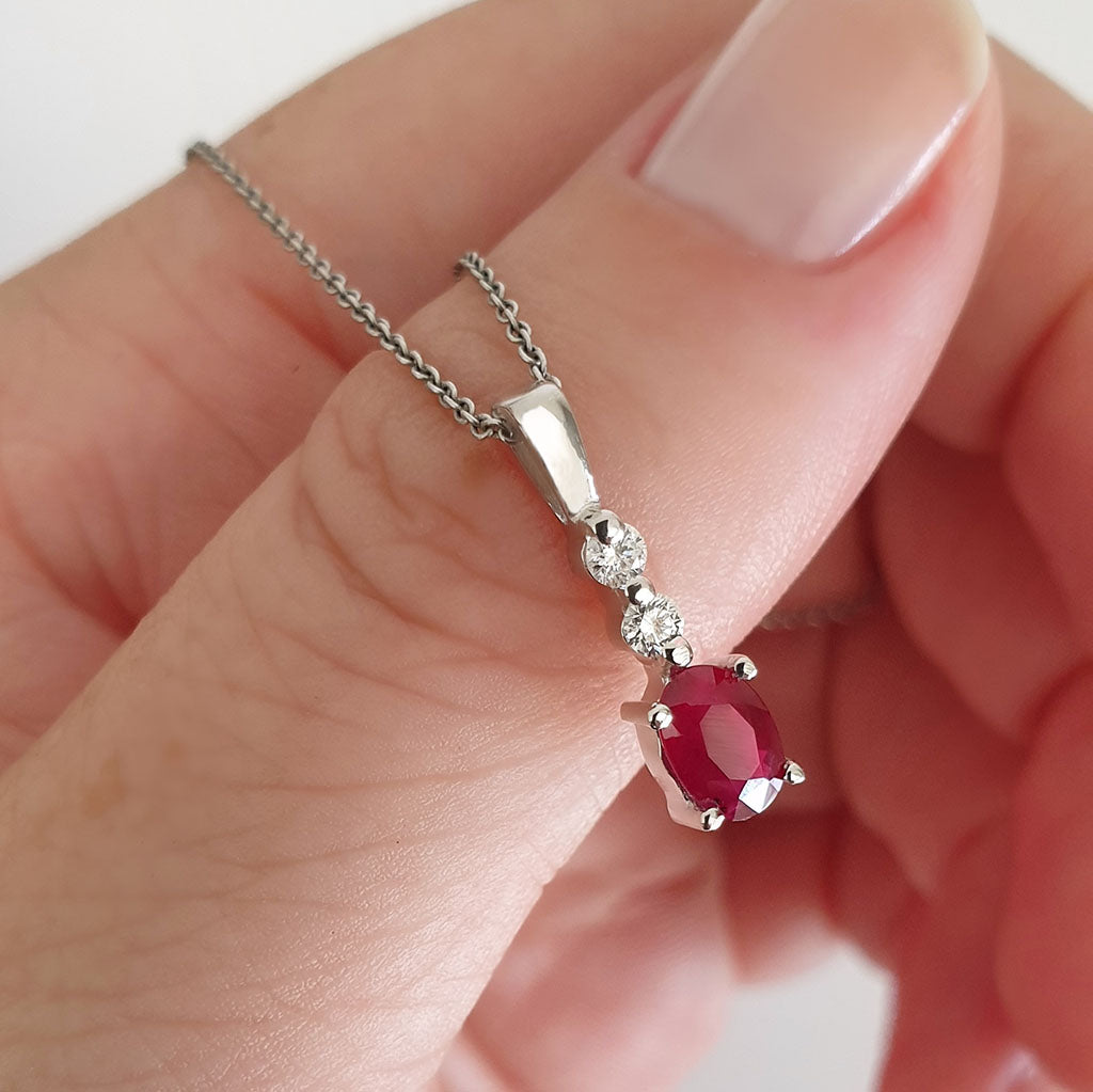 Oval Ruby and Double Diamond Pendant