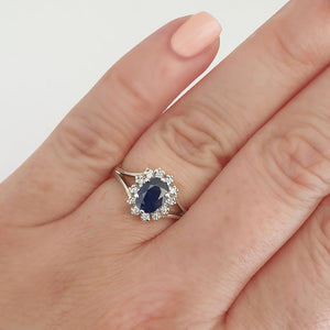 Oval Sapphire and Diamond Halo Ring