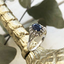 Oval Sapphire and Diamond Halo Ring