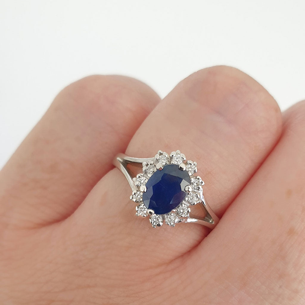 Oval Sapphire and Diamond Halo Ring