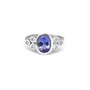 Oval Tube Set Tanzanite with Trilogy Diamond Shoulder White Gold Ring