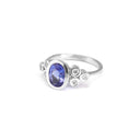 Oval Tube Set Tanzanite with Trilogy Diamond Shoulder White Gold Ring