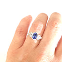Oval Tube Set Tanzanite with Trilogy Diamond Shoulder White Gold Ring