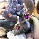 Oval Yellow Gold Grape Garnet Drop Earrings