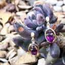 Oval Yellow Gold Grape Garnet Drop Earrings