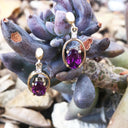 Oval Yellow Gold Grape Garnet Drop Earrings