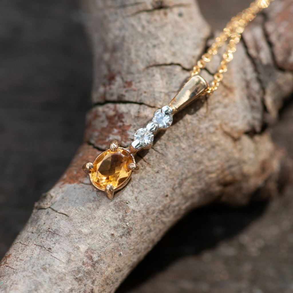 Petite Oval Cut Citrine and Diamond Pendant