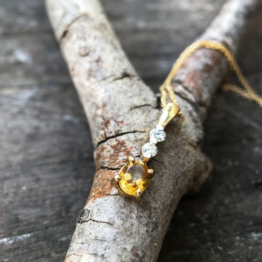 Petite Oval Cut Citrine and Diamond Pendant