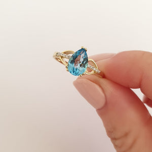 Pear Cut Topaz and Diamond Open Shoulder Ring
