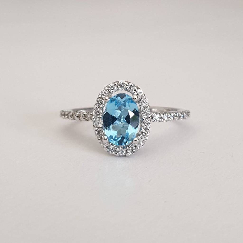 Pedestal Set Blue Topaz and Diamond 