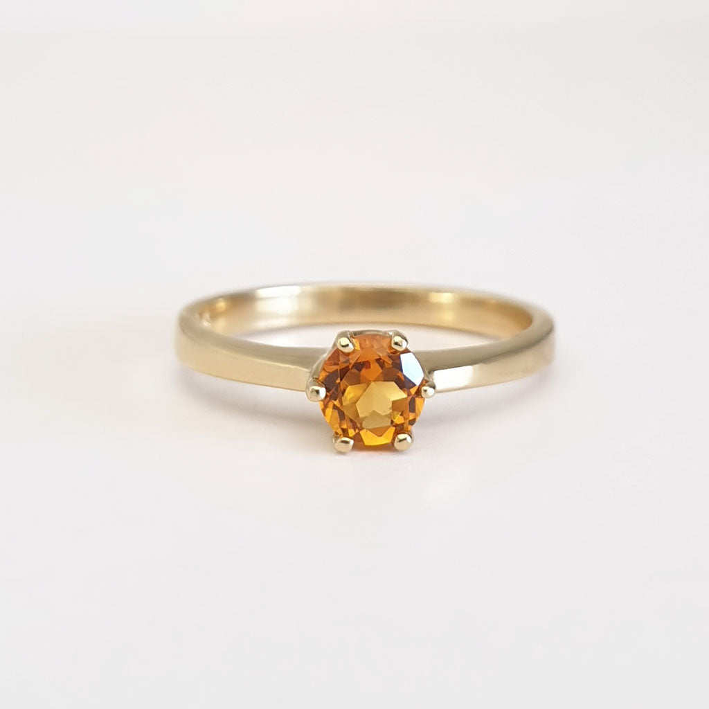 Petite Round Cut Citrine Yellow Gold Ring