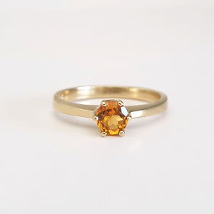 Petite Round Cut Citrine Yellow Gold Ring