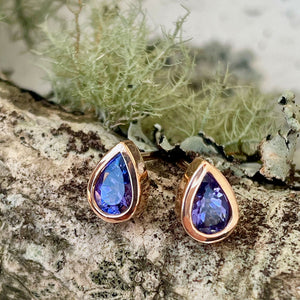 Pear Cut Bezel Set Tanzanite Rose Gold Studs