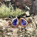 Pear Cut Bezel Set Tanzanite Rose Gold Studs