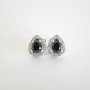 Pear Cut Black Diamond Earrings with White Diamond Halo