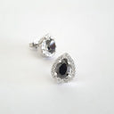 Pear Cut Black Diamond Earrings with White Diamond Halo