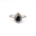 Pear Cut Black Diamond with White Diamond Halo