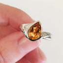 Pear Cut Citrine and Diamond White Gold Ring