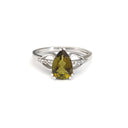 Pear Cut Green Tourmaline and Diamond Open Shoulder Ring