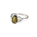 Pear Cut Green Tourmaline and Diamond Open Shoulder Ring