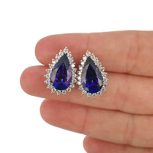 Pear Cut Tanzanite Diamond Halo Earrings