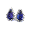 Pear Cut Tanzanite Diamond Halo Earrings
