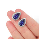 Pear Cut Tanzanite Diamond Halo Earrings with Filigree Highlight