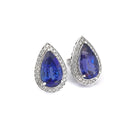 Pear Cut Tanzanite Diamond Halo Earrings with Filigree Highlight