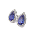 Pear Cut Tanzanite Diamond Halo Earrings with Filigree Highlight